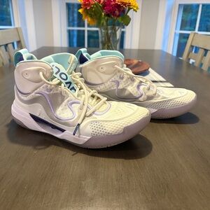 White and Purple High-Top Sneakers